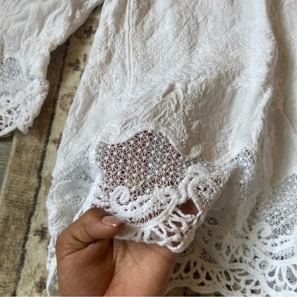 Boho Cold Shoulder White Lace Detail Blouse - Picture 5 of 12